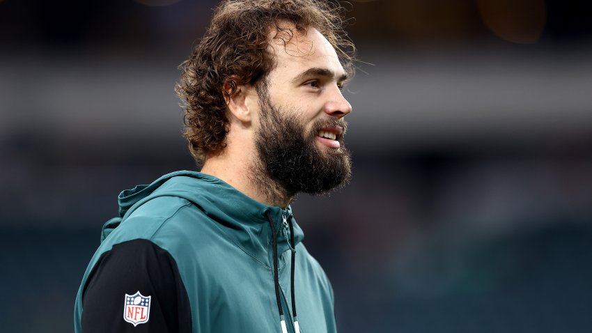 PHILADELPHIA, PENNSYLVANIA – SEPTEMBER 16: Dallas Goedert #88 of the Philadelphia Eagles looks on prior to the game against the Atlanta Falcons at Lincoln Financial Field on September 16, 2024 in Philadelphia, Pennsylvania. (Photo by Tim Nwachukwu/Getty Images)