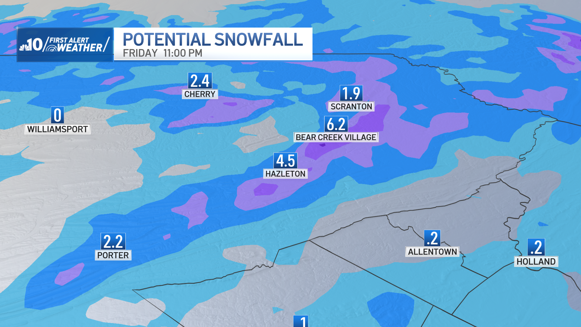 A look at estiamted snow totals on Nov. 22, 2024 in the eastern Pennsylvania.