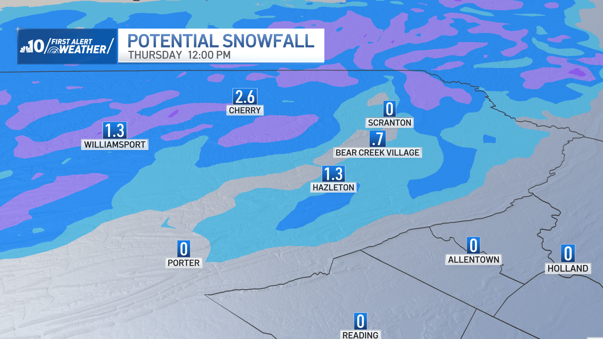 Map shows possible snow coverage in northeastern Pa.