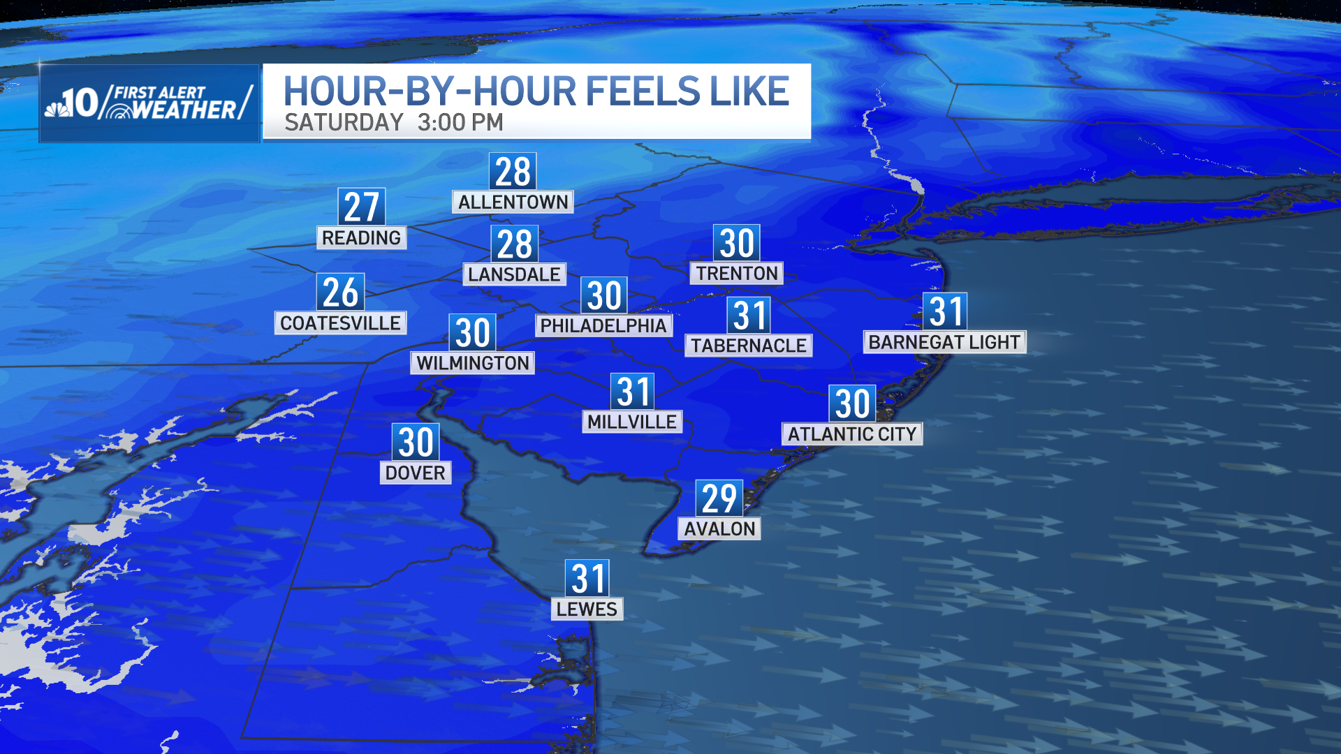 Wind chills temps on map.