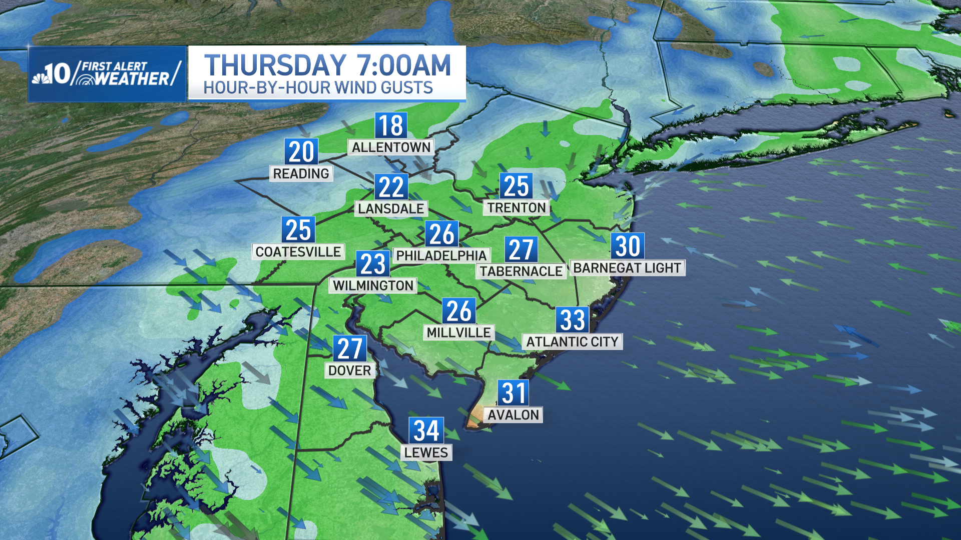 Map shows expected wind gusts on Thursday, Nov. 21, 2024.