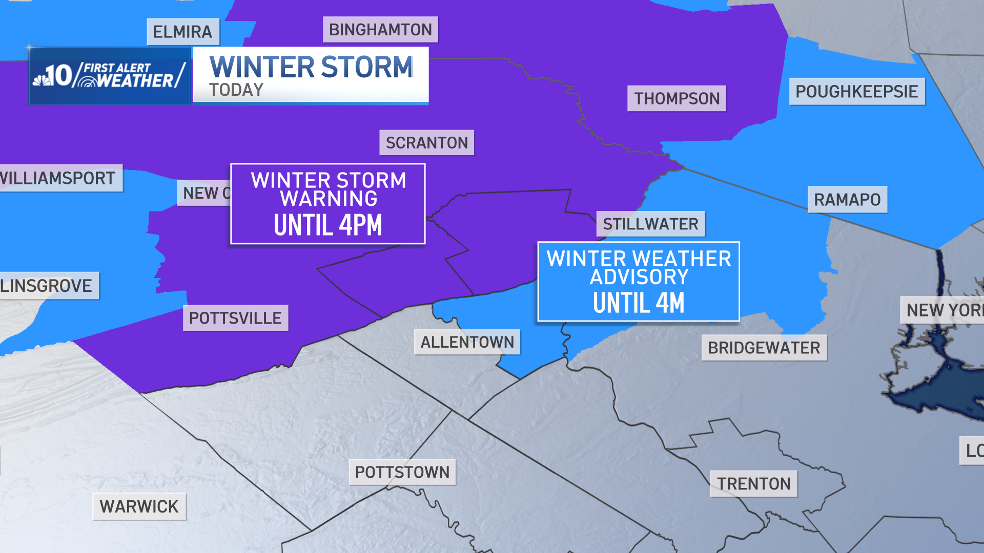 Map shows winter warnings.