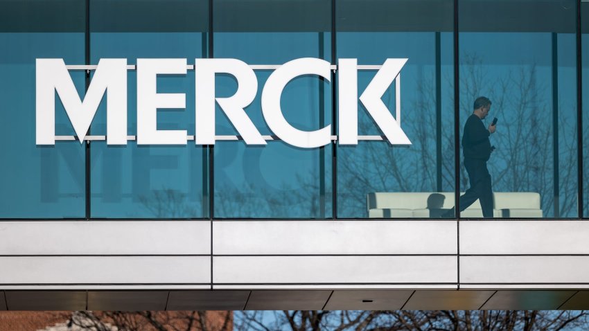 Exterior view of the entrance to Merck headquarters on February 05, 2024 in Rahway, New Jersey.