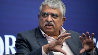 Infosys co-founder Nandan Nilekani speaks at the Semafor World Economic Summit on April 12, 2023 in Washington, DC. 