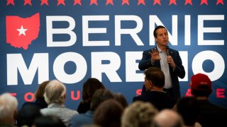 Republican nominee for U.S. Senate Bernie Moreno addresses supporters at Brecksville Community Center on November 4, 2024 in Brecksville, Ohio. 