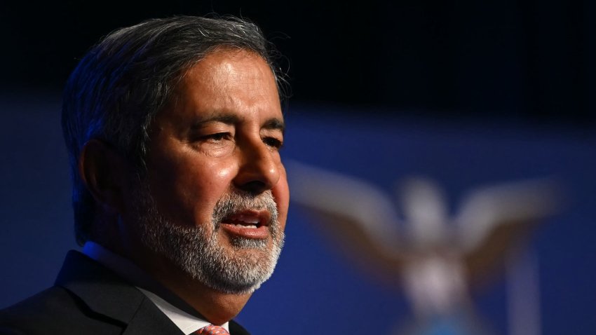 Micron CEO Sanjay Mehrotra speaks before US President Joe Biden delivers remarks on “how the CHIPS and Science Act and his Investing in America agenda are growing the economy and creating jobs,” at the Milton J. Rubenstein Museum in Syracuse, New York, on April 25, 2024. 