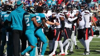 The Jacksonville Jaguars and the Houston Texans benches clear