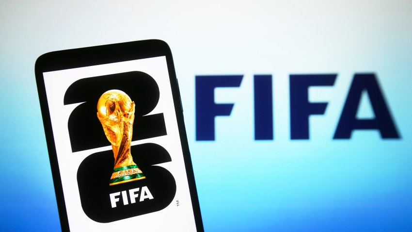 UKRAINE – 2024/02/21: In this photo illustration, 2026 FIFA World Cup (FIFA World Cup 26) logo is seen on a smartphone screen. (Photo Illustration by Pavlo Gonchar/SOPA Images/LightRocket via Getty Images)