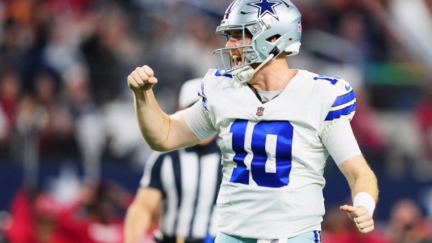 ARLINGTON, TX – DECEMBER 22: Cooper Rush #10 of the Dallas Cowboys celebrates after a play against the Tampa Bay Buccaneers during an NFL football game at AT&T Stadium on December 22, 2024 in Arlington, Texas. (Photo by Cooper Neill/Getty Images)