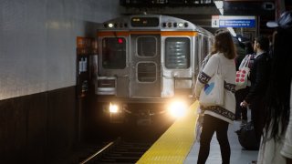 Commuters wait on the platform as a Northbound Broad Street Line train arrives at SEPTA City Hall subway station, in Center City, Philadelphia, PA, on November 8, 2017. (Photo by Bastiaan Slabbers/NurPhoto via Getty Images)