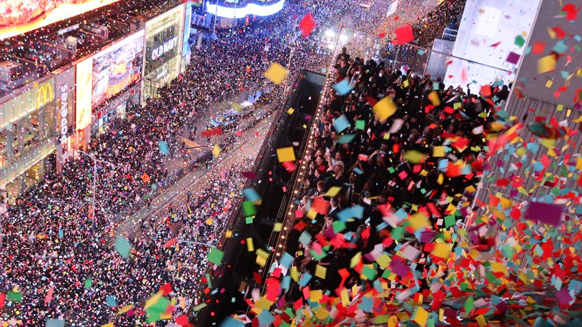 FILE - Confetti in Times Square on Jan. 1, 2024, in New York City.