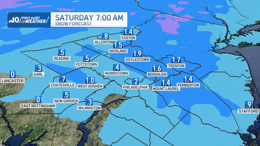 Map shows possible snowfall for Philadelphia region on Dec. 20, 2024.