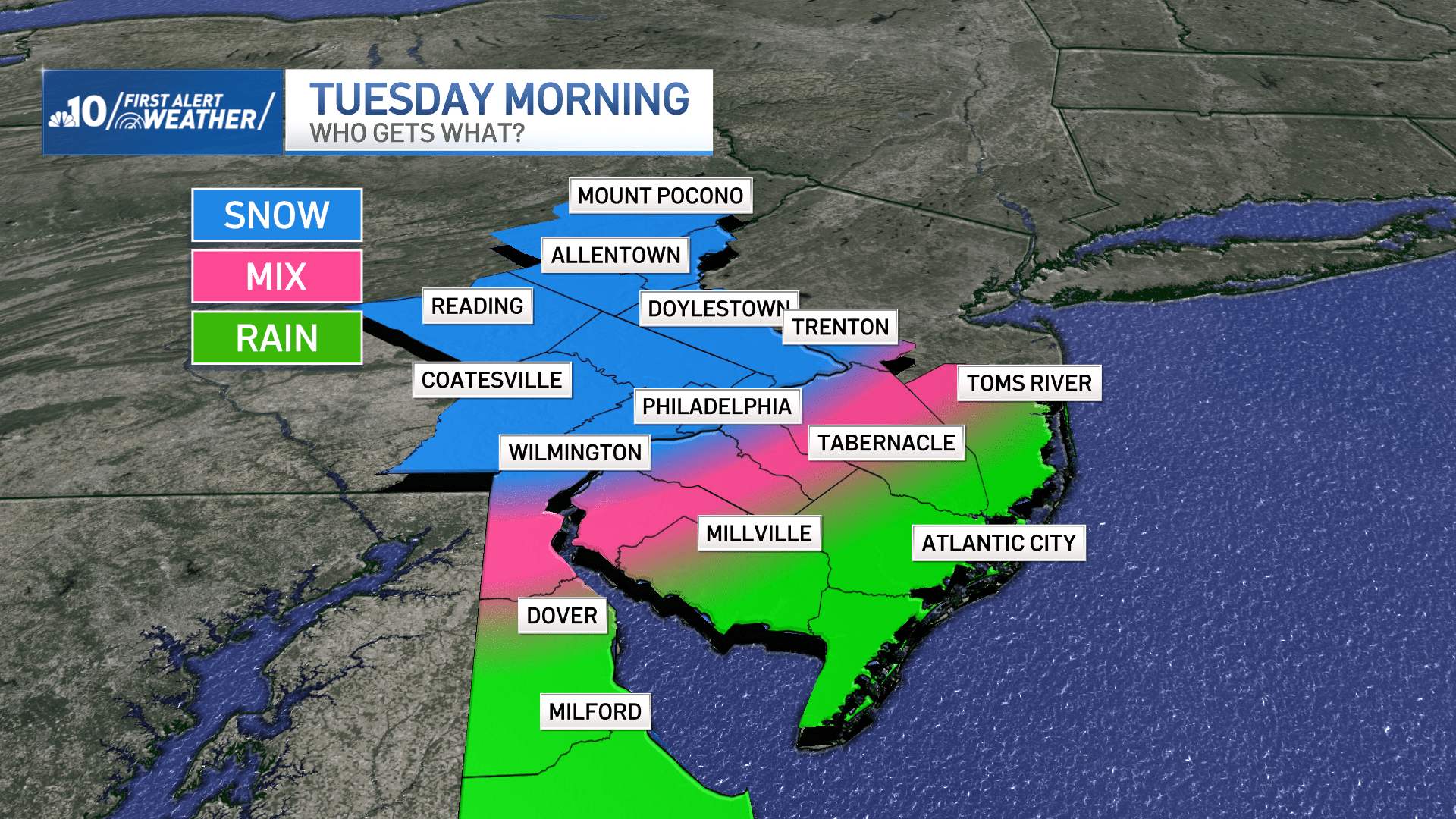 Map shows chances for snow and a wintry mix.