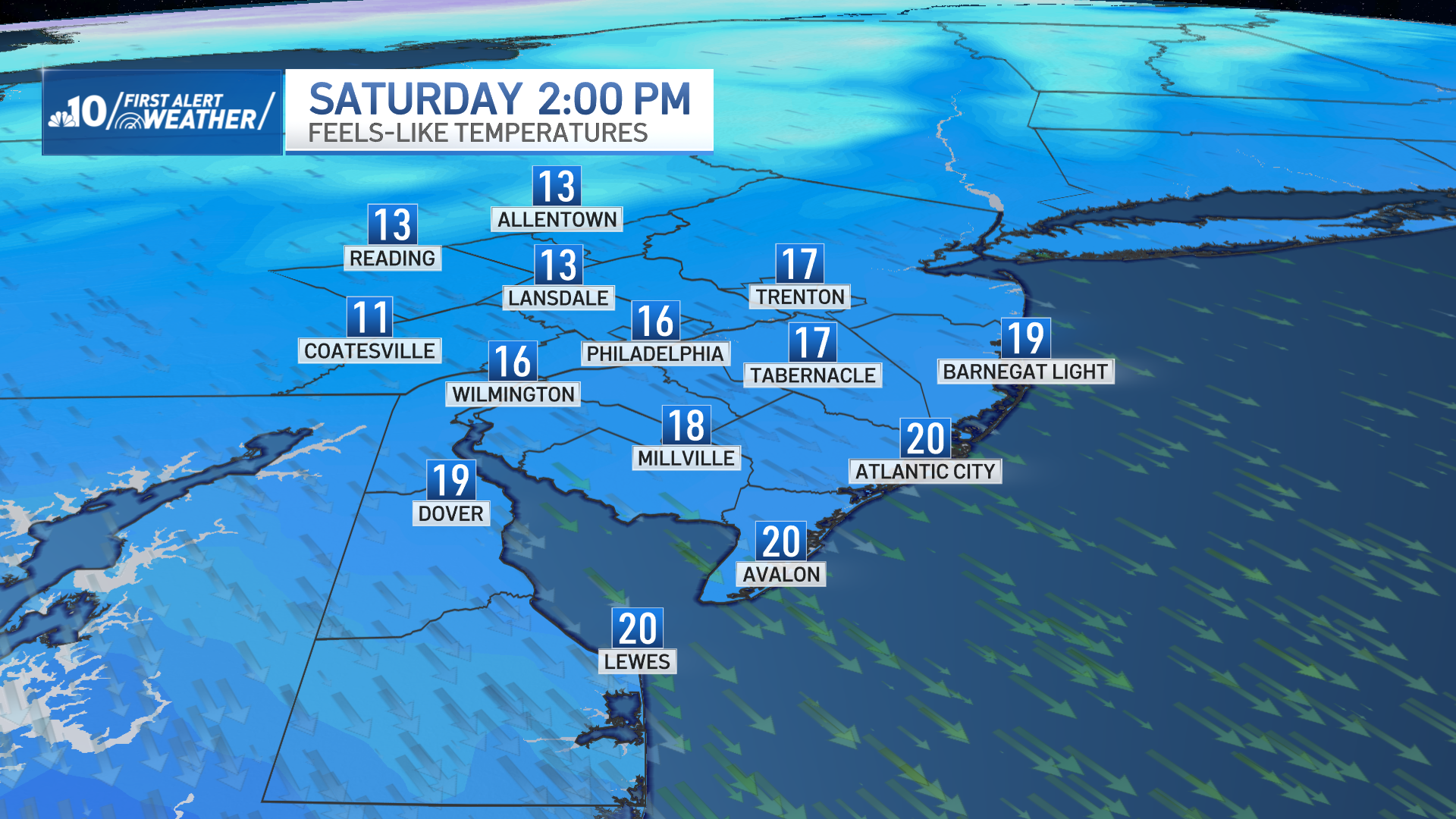 Map shows temps on Saturday, Dec. 21, 2024.