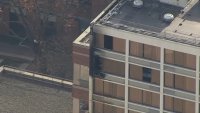 The outer structure of the Sheraton hotel in University City shows damage as fire crews worked to put out a fire there on Wednesday, Dec. 4, 2024.