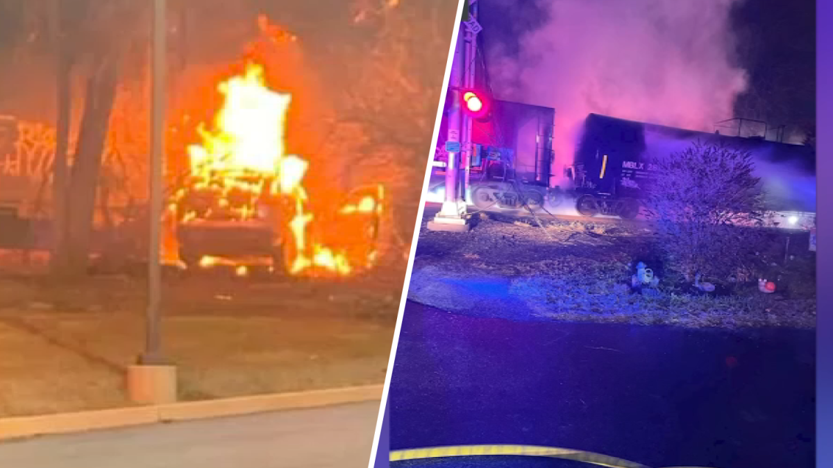 Car bursts into flames after driver crashes into cargo train – NBC10 ...