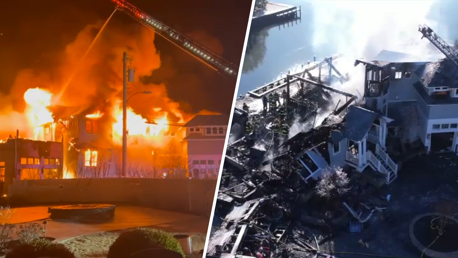 Amid frigid conditions, firefighters battle massive house fire at