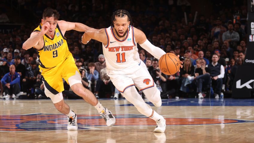 Jalen Brunson #11 of the New York Knicks drives to the basket during the game  against the Indiana Pacers during Round 2 Game 1 of the 2024 NBA Playoffs on May 6, 2024 at Madison Square Garden in New York City, New York. 