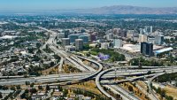 San Jose CA, commercial hub of silicon valley and its network of freeways.