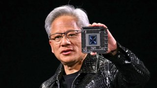 Nvidia CEO Jensen Huang delivers a keynote address at the Consumer Electronics Show in Las Vegas, Nevada, on Jan. 6, 2025.