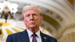 Donald Trump speaks to members of the media following a meeting with Republican Senators at the U.S. Capitol in Washington, D.C. on Jan. 8, 2025.