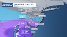 Map of Philadelphia region shows estimated snow totals for Jan. 6, 2025.