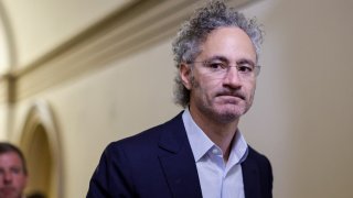 Palantir co-founder and CEO Alex Karp attends meetings at the U.S. Capitol in Washington on Oct. 18, 2023.