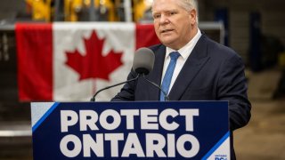 Ontario Premier Doug Ford speaks during a campaign stop at Walker Construction in Niagara Falls, Ontario, Canada, January 31, 2025. 