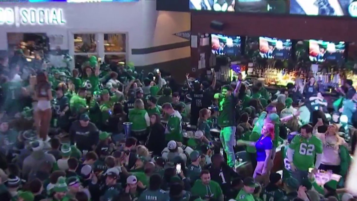 Eagles fans at XFinity Live! celebrate the Birds’ dominant Super Bowl ...