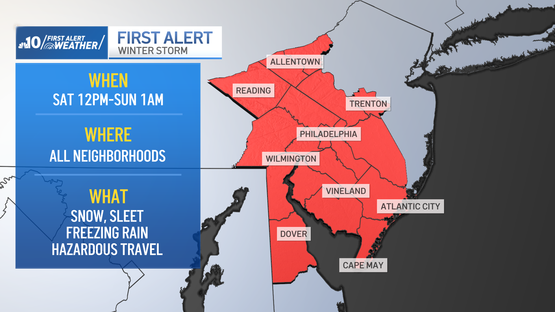 Map for First Alert for a Feb. 8, 2025, winter storm