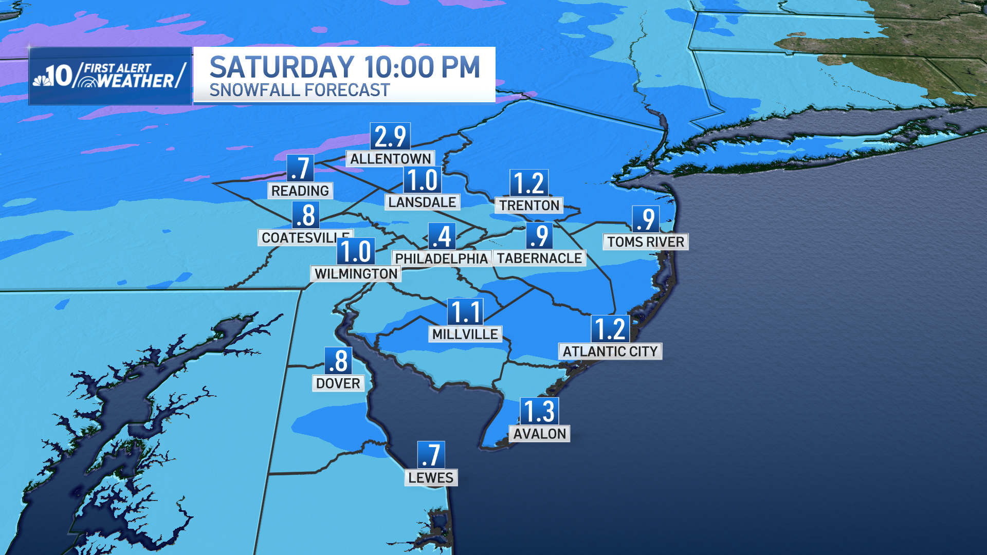 Map of Philadelphia shows how much snow might fall Feb. 8, 2025.