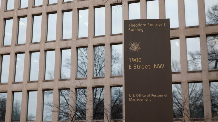 WASHINGTON, DC - FEBRUARY 03: The Theodore Roosevelt Federal Building headquarters of the U.S. Office of Personnel Management is seen on February 03, 2025 in Washington, DC.