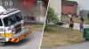 Surveillance shows 10-year-old hosing himself off as fire erupts at Florida mobile home