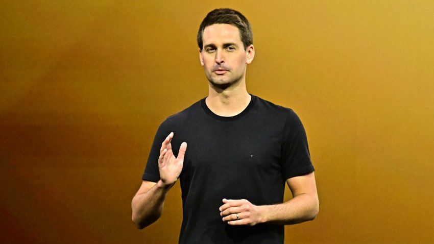 Evan Spiegel, CEO of  Snap Inc., speaks during the 6th annual Snap “Partner Summit” on September 17, 2024, at the Barker Hangar in Santa Monica, California. 