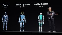 Jensen Huang, co-founder and chief executive officer of Nvidia, speaks about humanoids during the 2025 CES event in Las Vegas on Jan. 6, 2025.