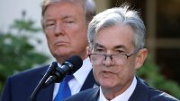 U.S. President Donald Trump looks on as Fed Chair Jerome Powell speaks at the White House in Washington on Nov. 2, 2017.