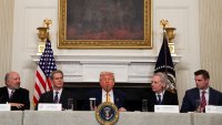 U.S. President Donald Trump speaks as Crypto czar David Sacks, U.S. Treasury Secretary Scott Bessent, U.S. Commerce Secretary Howard Lutnick, and Executive Director of the Presidential Council of Advisers for Digital Assets Bo Hines attend the White House Crypto Summit at the White House in Washington, D.C., U.S., March 7, 2025. 