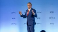 Secretary of the US Department of the Interior Doug Burgum speaks at CERAWeek by S&P Global in Houston, Tuesday, March 12, 2025. 