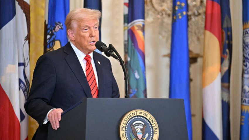 US President Donald Trump speaks during an Education event and signs executive orders in the East Room of the White house in Washington, DC, March 20, 2025. 