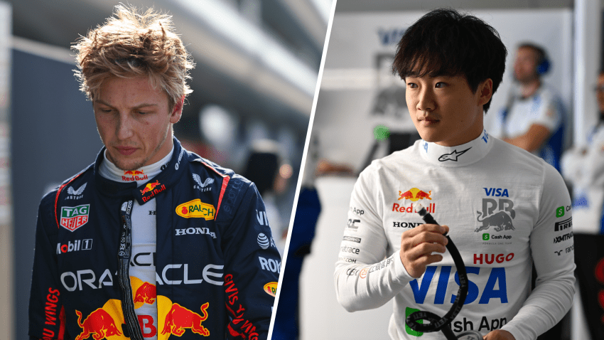 Split image of Liam Lawson and Yuki Tsunoda