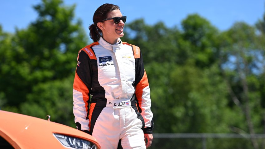 Katherine Legge waits on the grid prior to the NASCAR Xfinity Series Road America 180 on July 29, 2023 in Elkhart Lake, Wisconsin.