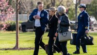 Elon Musk departs the White House with White House Press Secretary Karoline Leavitt and White House Chief of Staff Susie Wiles
