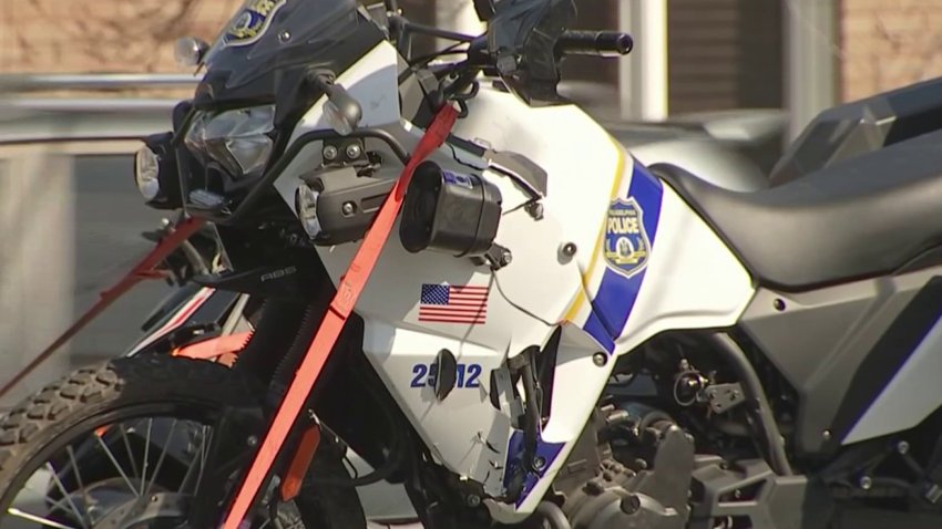 A Philadelphia Police Department dirt bike was damaged in a crash on Sunday, March 9, 2025.