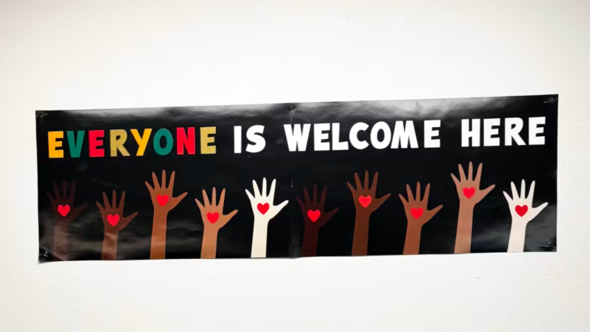 Sign that says "Everyone is welcome here"