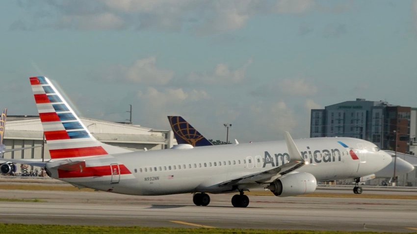 An American Airlines plane on the runway at Miami International Airport in Miami, Florida, on Oct. 25, 2024.