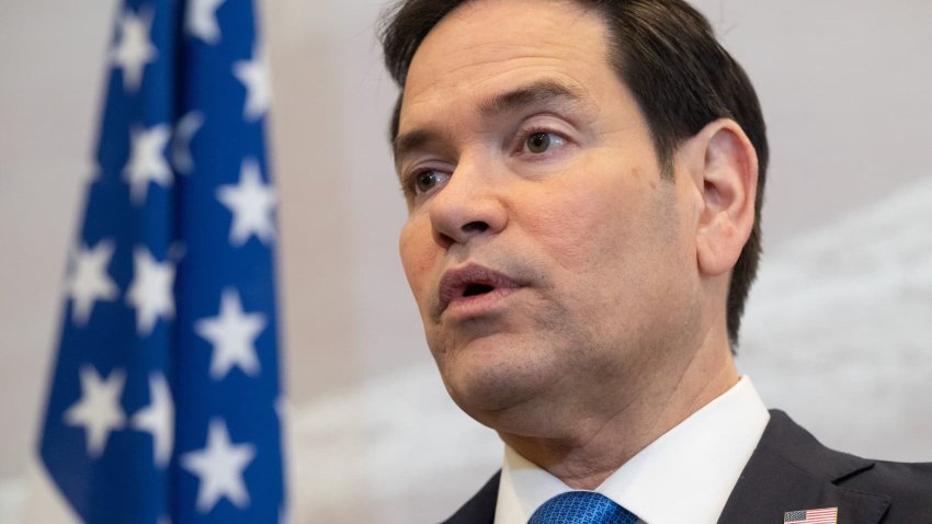 U.S. Secretary of State Marco Rubio speaks to the media during a refueling stop at Shannon Airport in Shannon, Ireland, March 12, 2025, as he travels from talks with Ukraine in Saudi Arabia to attending a G7 Foreign Ministers meeting in Canada. 