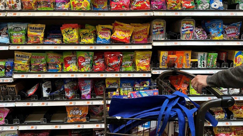 Candy is displayed for sale, as U.S. Health and Human Services (HHS) Secretary Robert F. Kennedy, Jr., along with FDA Commissioner Marty Makary, announce the FDA’s intent to remove from the U.S. food supply “petroleum-based synthetic” food dyes, which are present in numerous foods such as breakfast cereals, candy, snacks, and beverages, at a grocery store in Medford, Massachusetts, U.S., April 22, 2025.