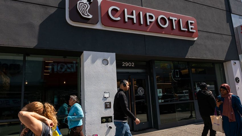 A Chipotle store stands in the Bronx on April 23, 2025 in New York City.