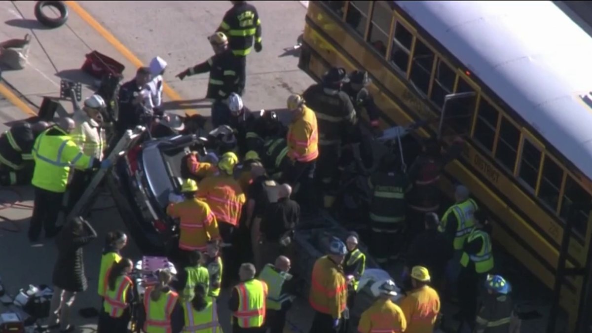 Two people hurt after car collides with school bus in Delaware – NBC10 ...