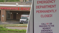 Split image of Crozer Chester emergency department and closure notice.